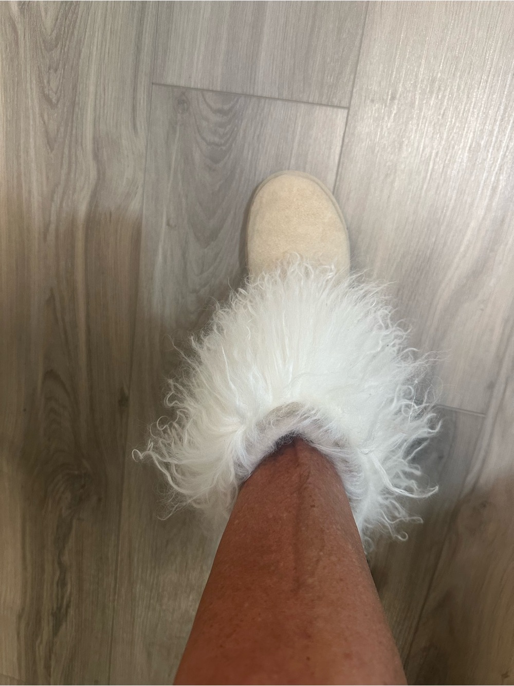 UGG White Faux Fur and Tan Suede Ankle Booties - Picture 5 of 7